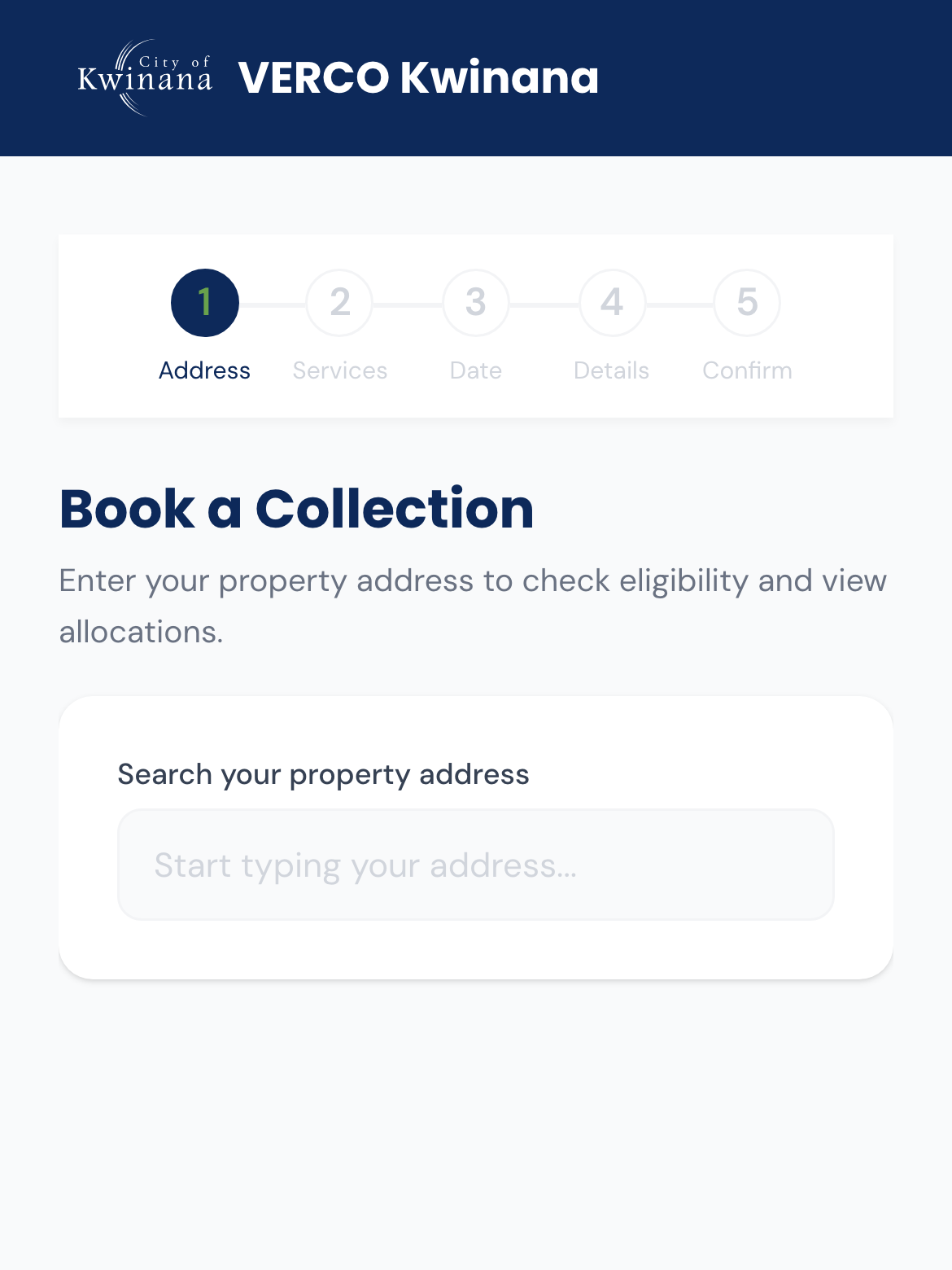 The resident booking flow on the City of Kwinana's Verco site